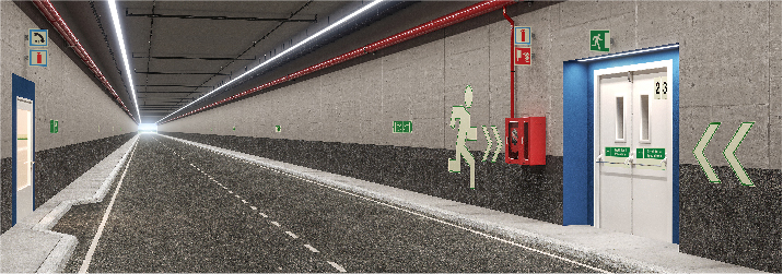 Ekstra store skilt til nødutganger i tunneler