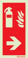 Brannslokker skilt med pil høyre | Skilt i henhold til NS ISO 7010